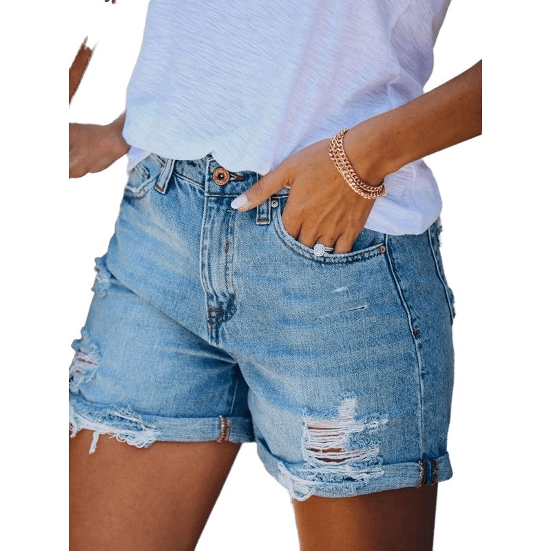 Torn Straight Casual Denim Shorts - www.SharpDuds.com