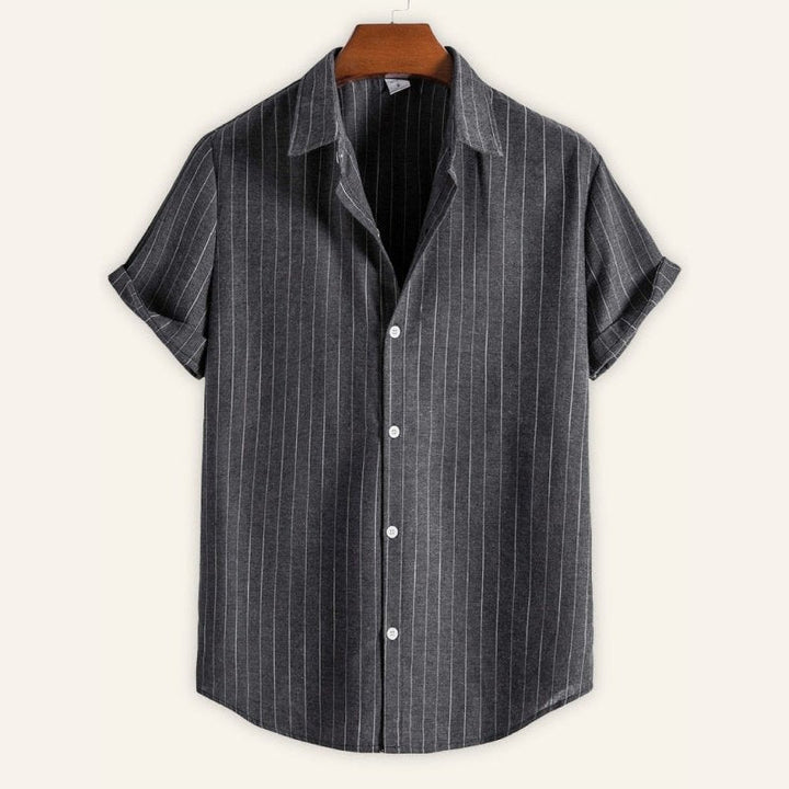 Trendy Casual Striped Short Sleeve Shirt - www.SharpDuds.com