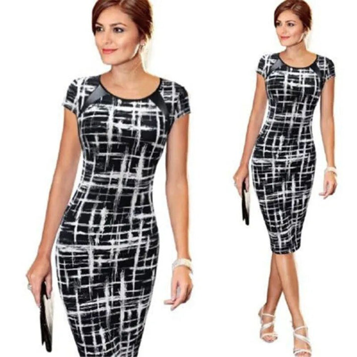 Tunic Pencil Midi O-neck Short Sleeves Dress - www.SharpDuds.com