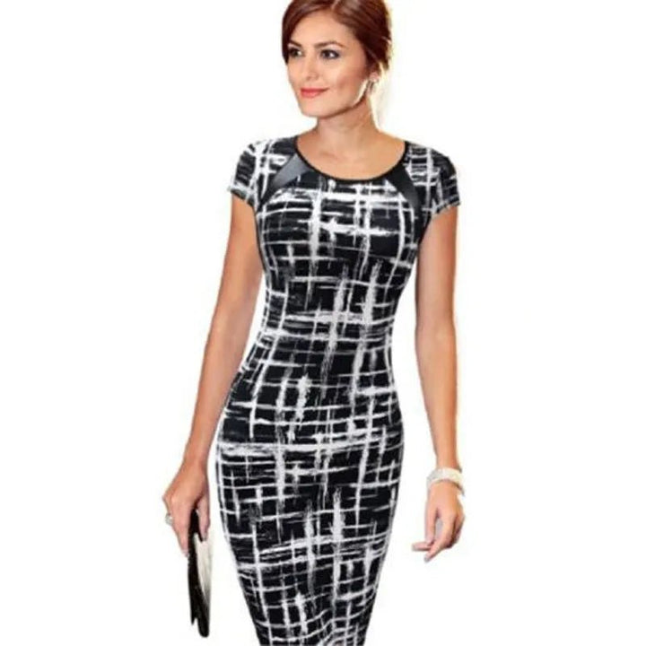 Tunic Pencil Midi O-neck Short Sleeves Dress - www.SharpDuds.com