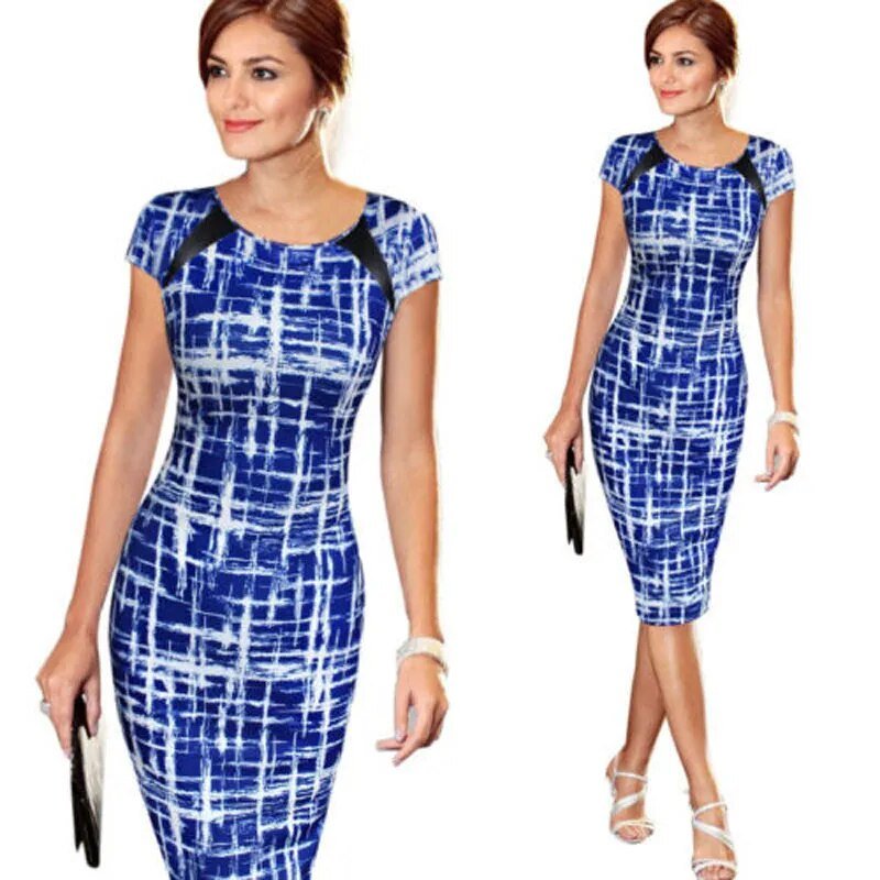 Tunic Pencil Midi O-neck Short Sleeves Dress - www.SharpDuds.com