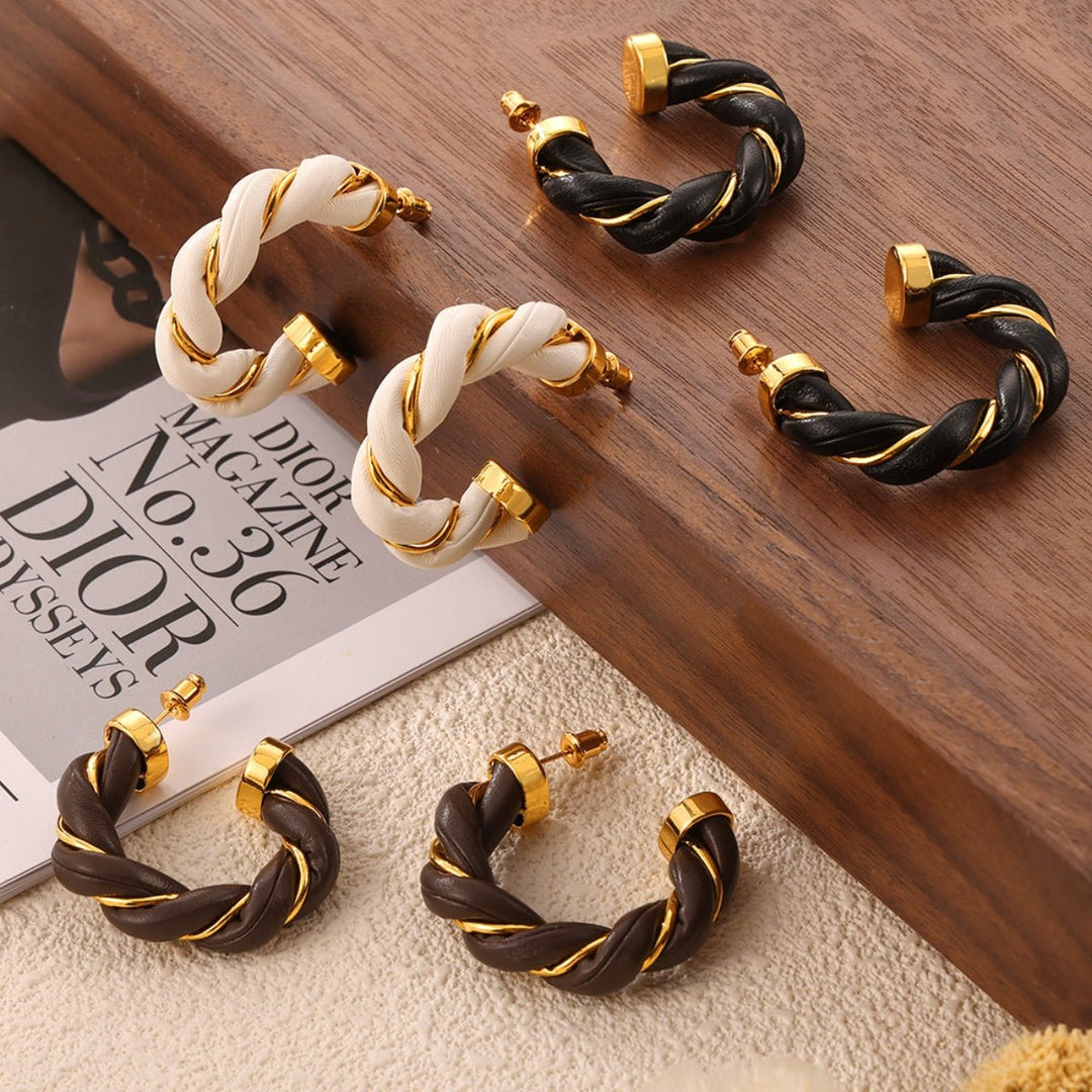 Twisted Leather Rope C - Hoop Earrings - SharpDuds