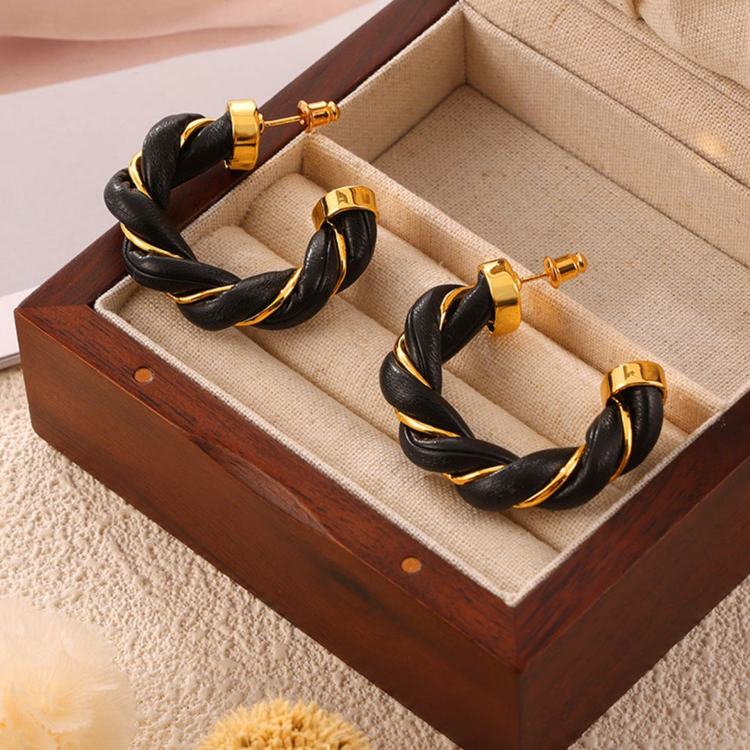 Twisted Leather Rope C - Hoop Earrings - SharpDuds