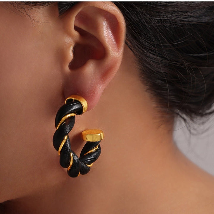 Twisted Leather Rope C - Hoop Earrings - SharpDuds