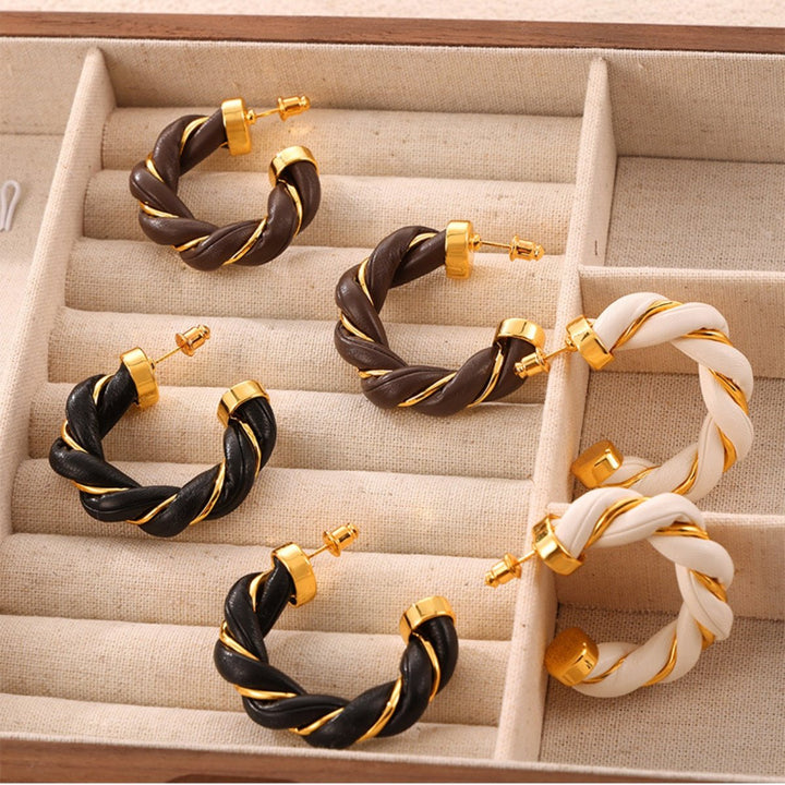 Twisted Leather Rope C - Hoop Earrings - SharpDuds