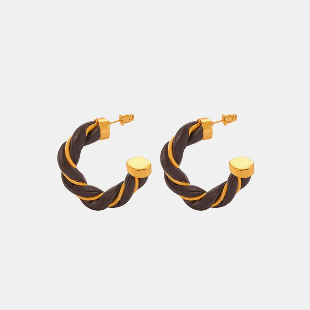 Twisted Leather Rope C - Hoop Earrings - SharpDuds