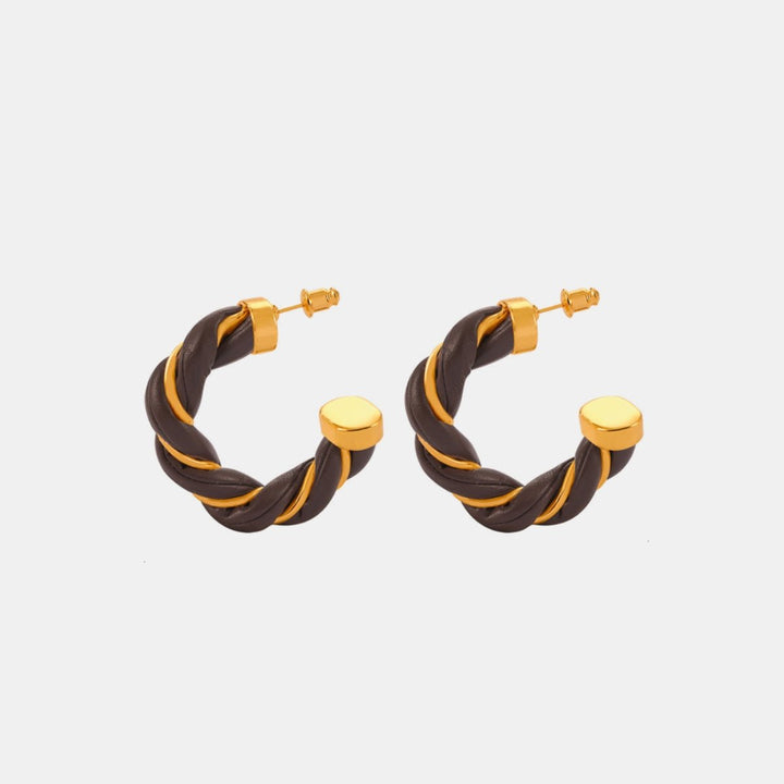 Twisted Leather Rope C - Hoop Earrings - SharpDuds