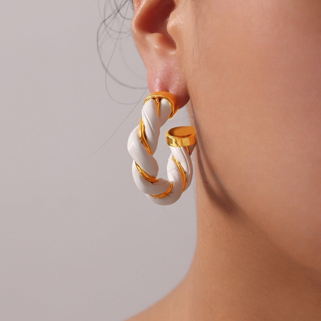 Twisted Leather Rope C - Hoop Earrings - SharpDuds