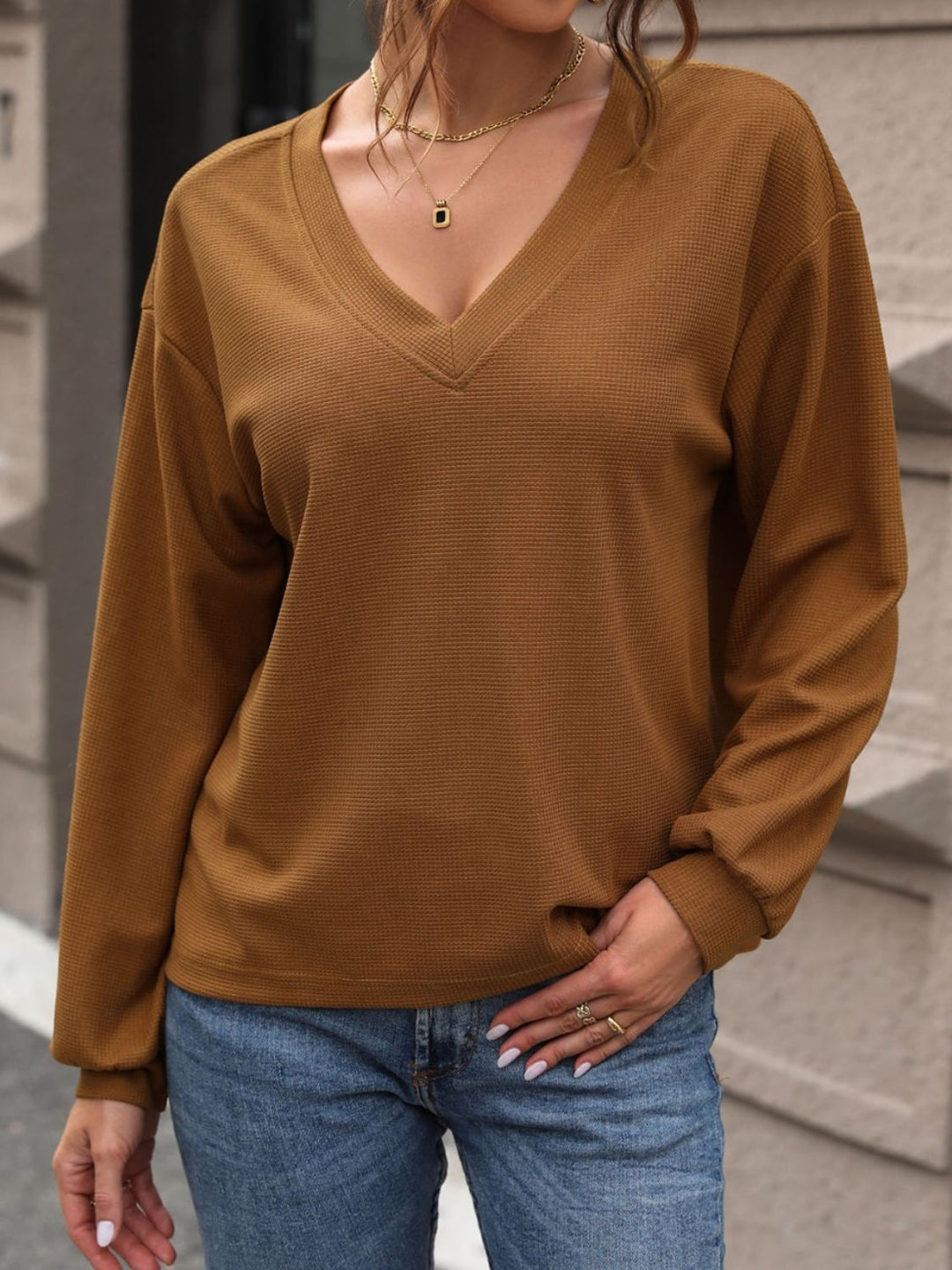 V - Neck Long Sleeve Top - SharpDuds