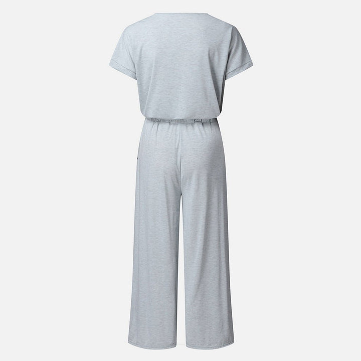 V - Neck Short Sleeve Jumpsuit - SharpDuds