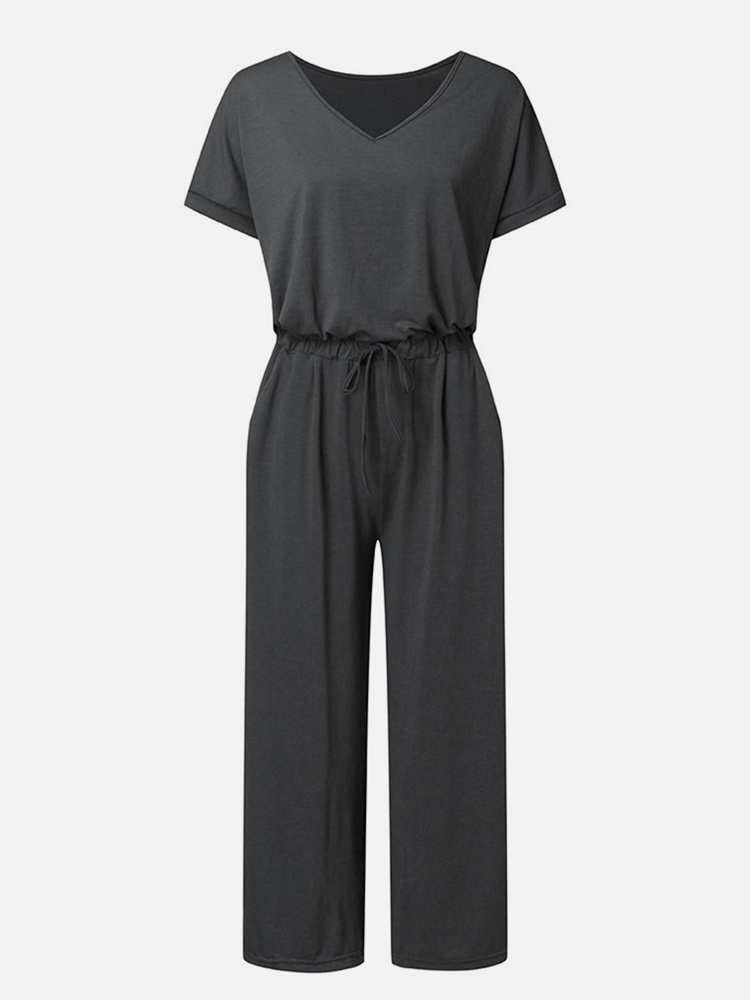 V - Neck Short Sleeve Jumpsuit - SharpDuds