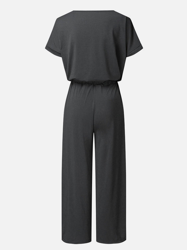 V - Neck Short Sleeve Jumpsuit - SharpDuds