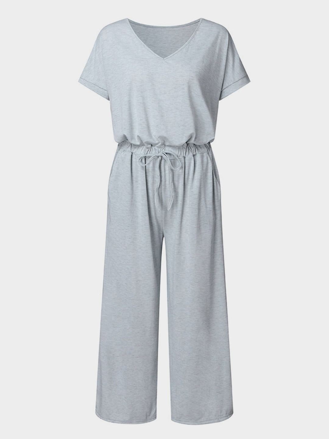 V - Neck Short Sleeve Jumpsuit - SharpDuds