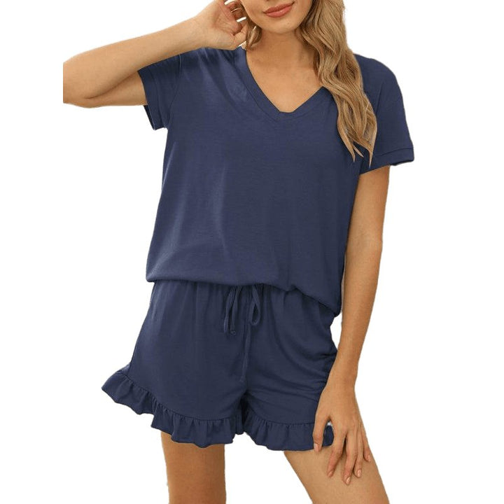 V-neck Short Sleeve Tee With Shorts Set - www.SharpDuds.com