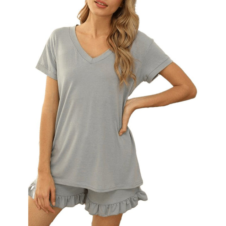 V-neck Short Sleeve Tee With Shorts Set - www.SharpDuds.com