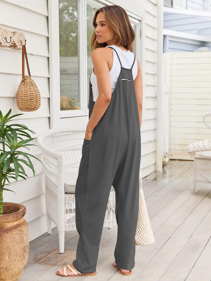 V - Neck Spaghetti Strap Jumpsuit - SharpDuds