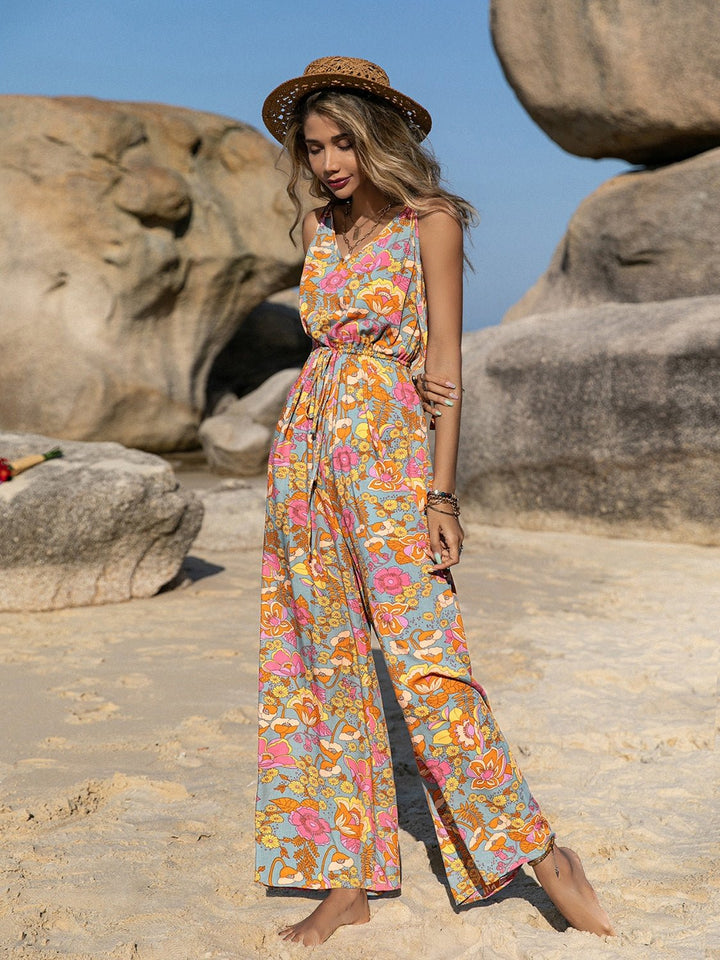 V - Neck Wide Leg Jumpsuit - SharpDuds