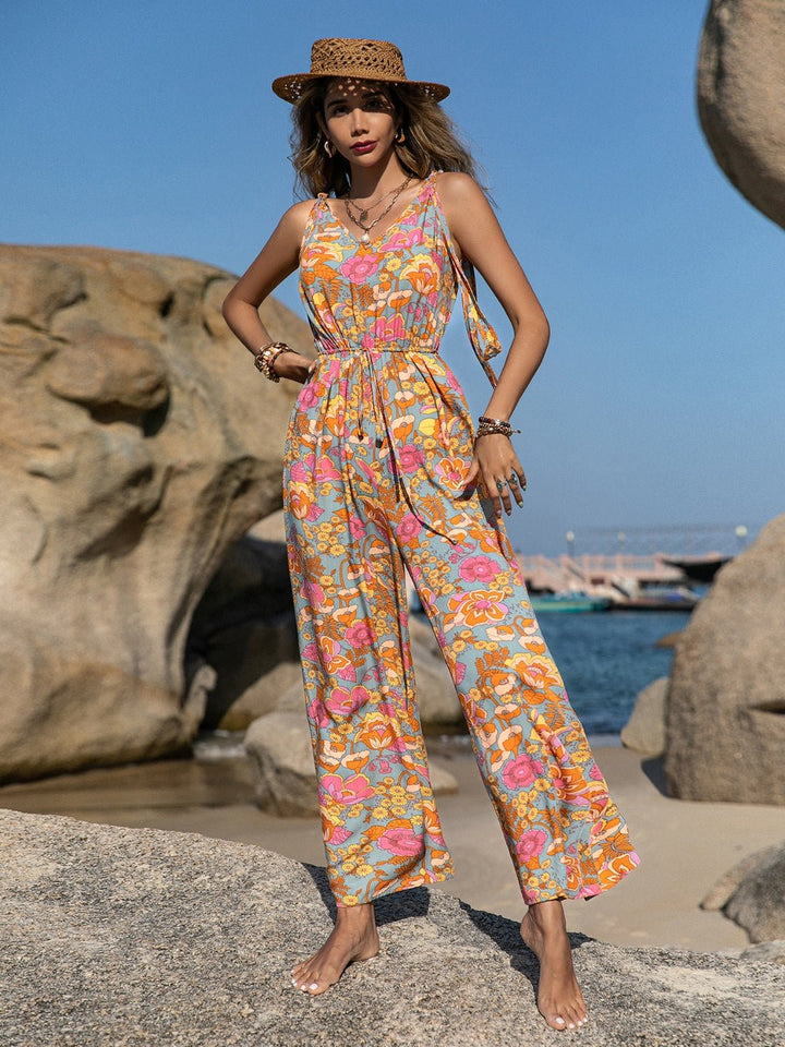 V - Neck Wide Leg Jumpsuit - SharpDuds