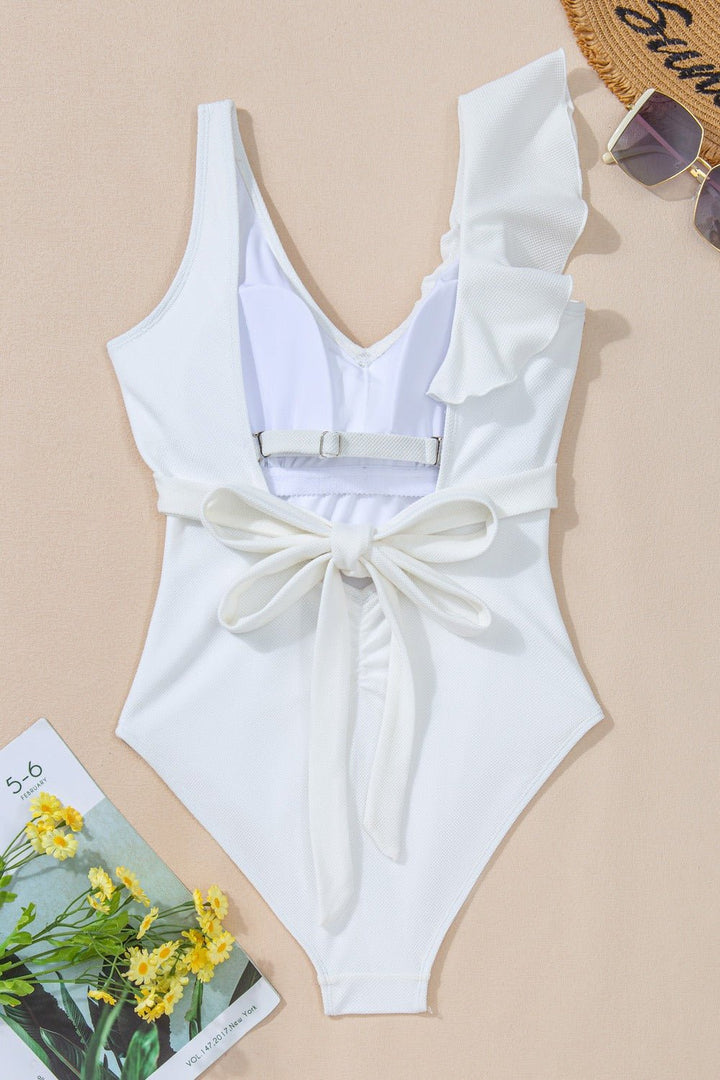 V - Neck Wide Strap One - Piece Swimwear - SharpDuds