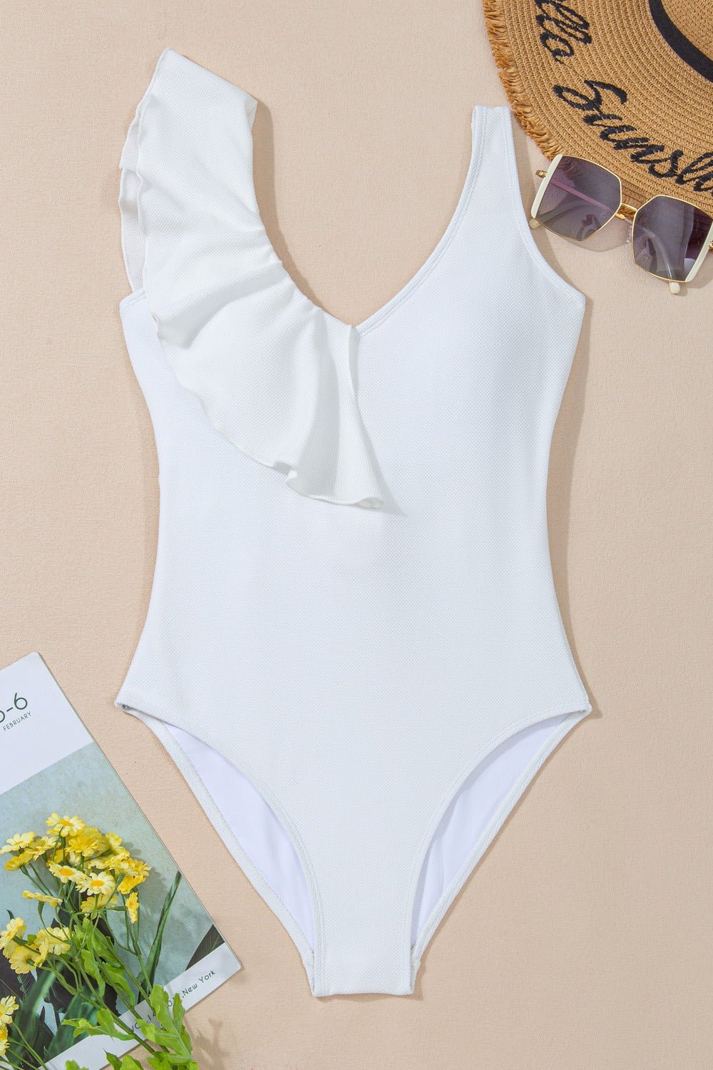 V - Neck Wide Strap One - Piece Swimwear - SharpDuds