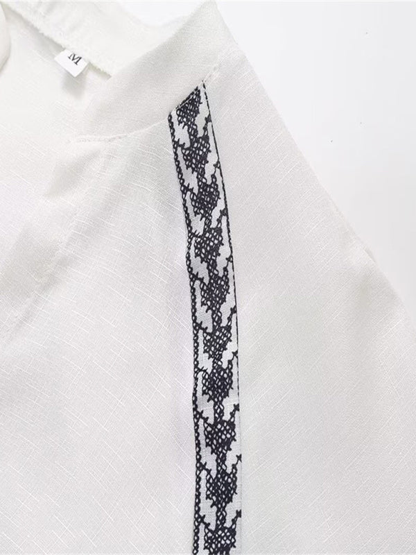 Versatile Cross - stitch Contrasting Shirt - SharpDuds