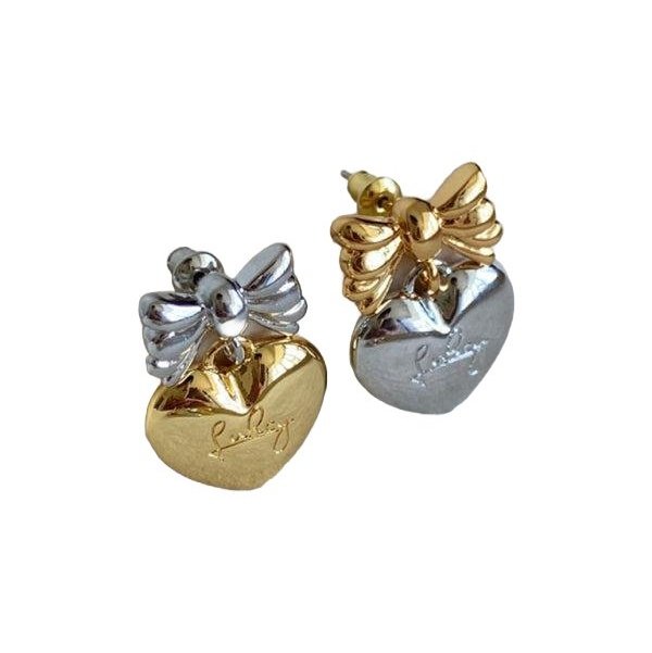 Versatile Sweet And Cool Heart Bow Earrings - www.SharpDuds.com