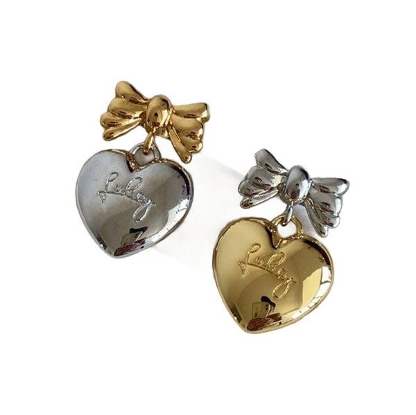 Versatile Sweet And Cool Heart Bow Earrings - www.SharpDuds.com