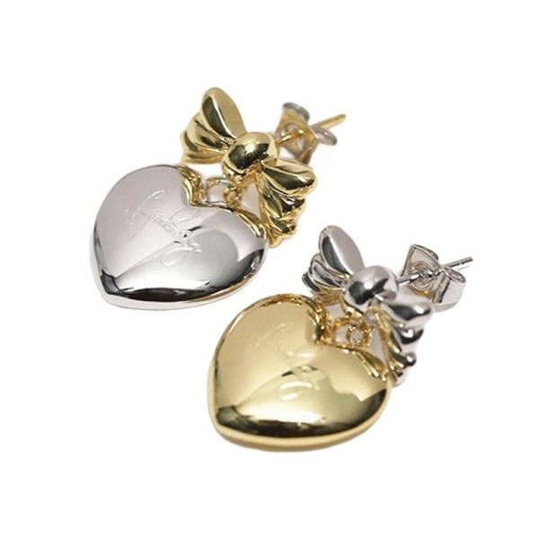 Versatile Sweet And Cool Heart Bow Earrings - www.SharpDuds.com