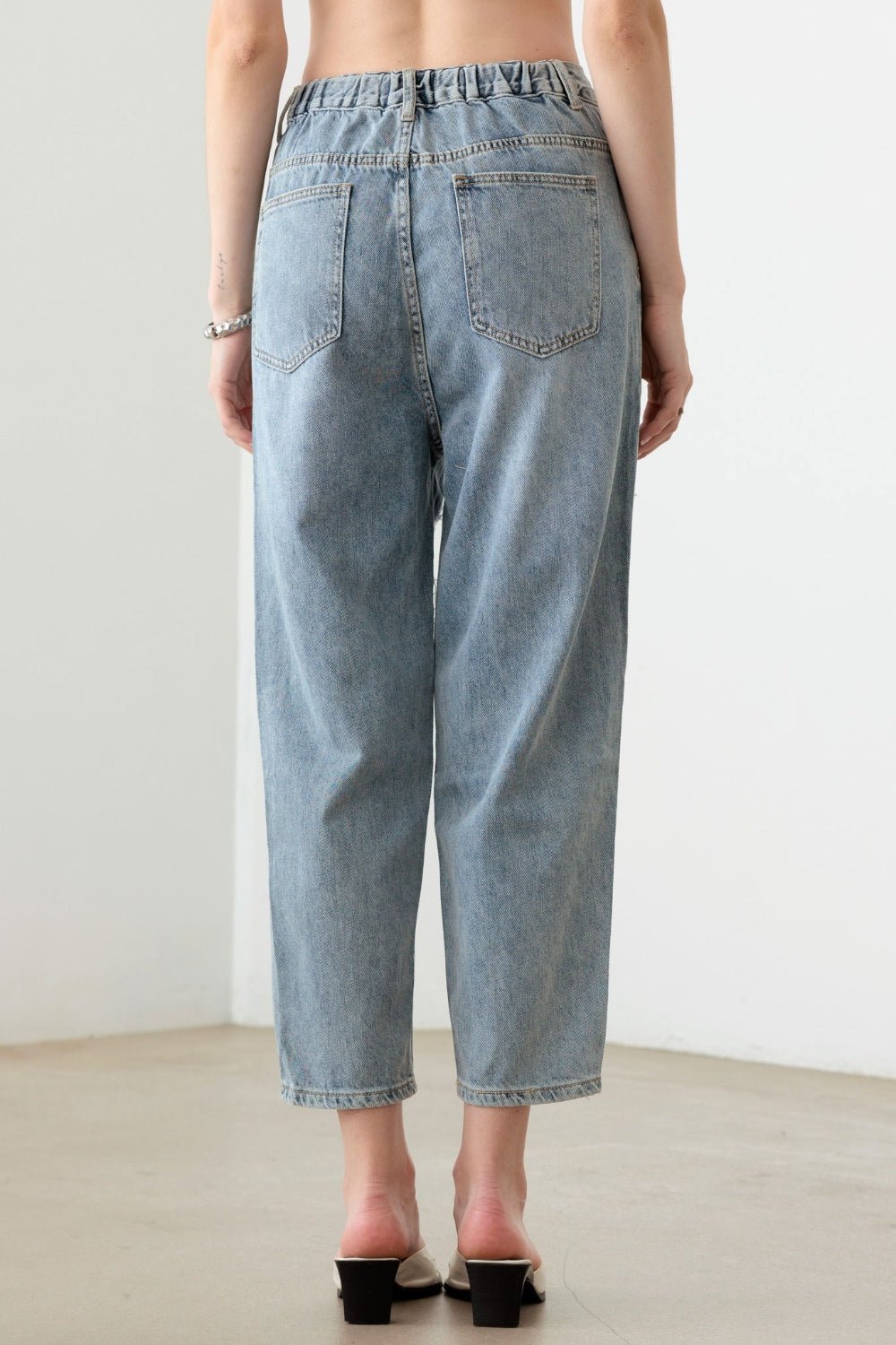 Washed Barrel Leg High Waist Distressed Jeans - SharpDuds