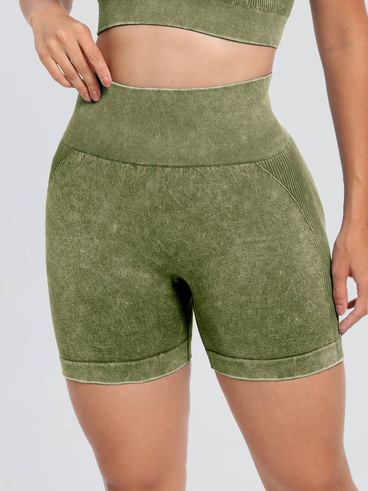 Washed High Waist Active Shorts - SharpDuds