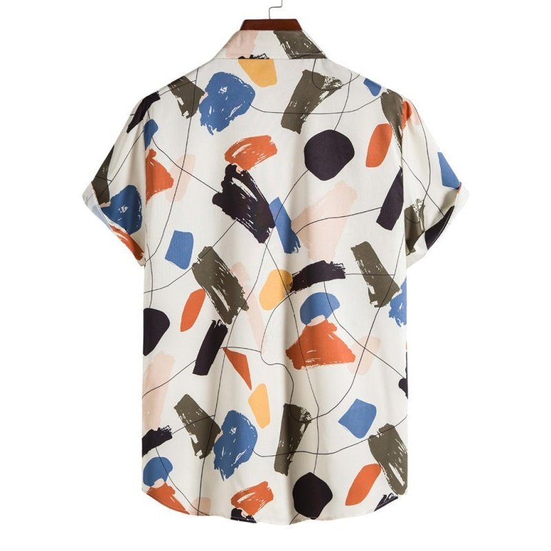 White Graffiti Print Lapel Cotton Slim Fit Men's Shirt - www.SharpDuds.com