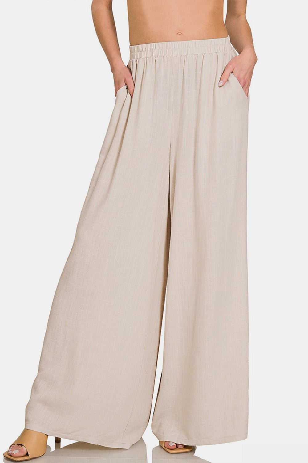 Zenana Pleated Linen Blend Wide Leg Pants - SharpDuds