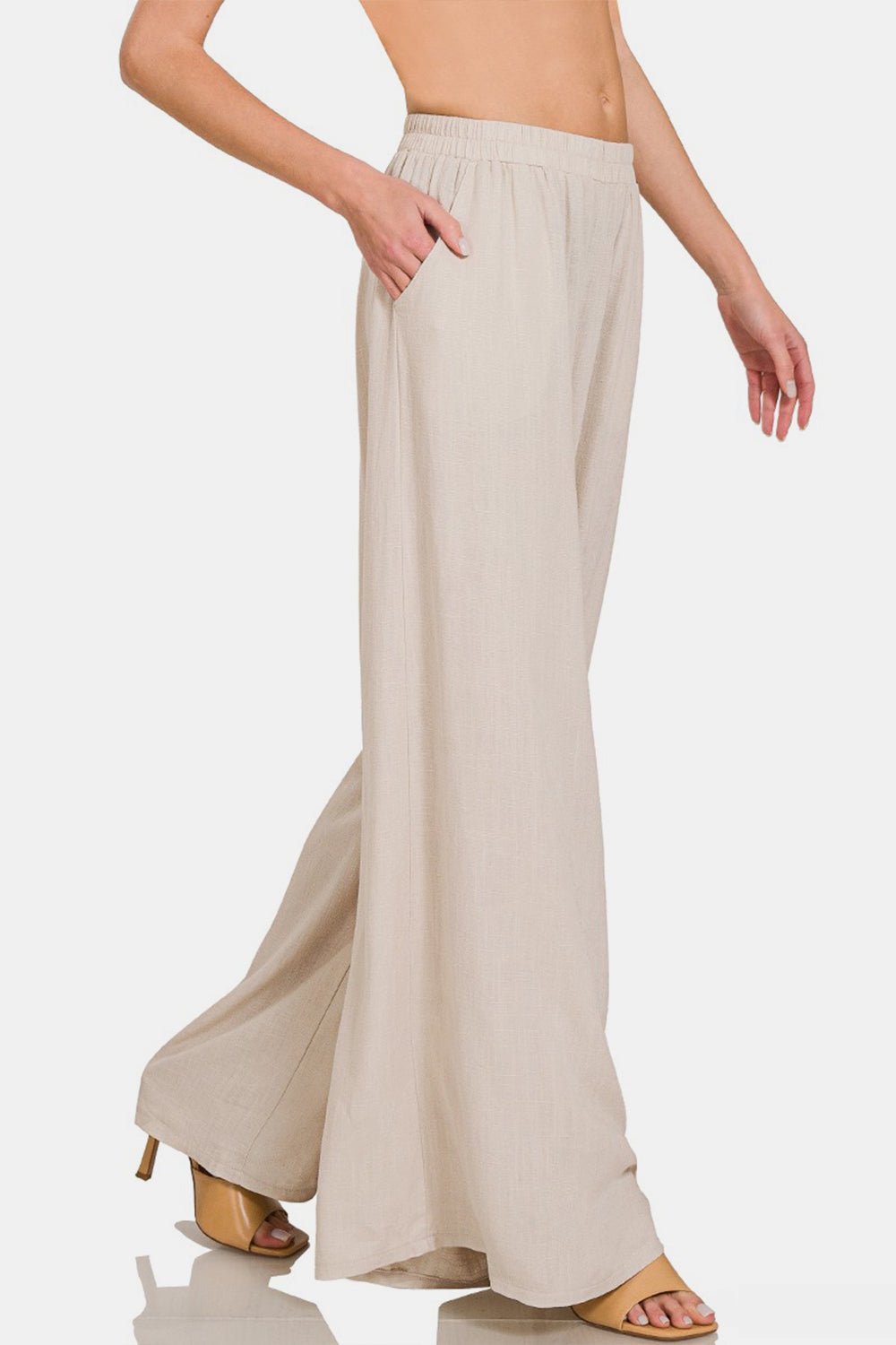 Zenana Pleated Linen Blend Wide Leg Pants - SharpDuds