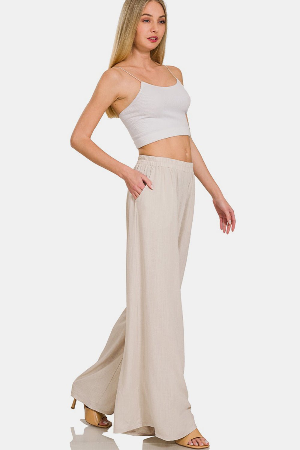 Zenana Pleated Linen Blend Wide Leg Pants - SharpDuds