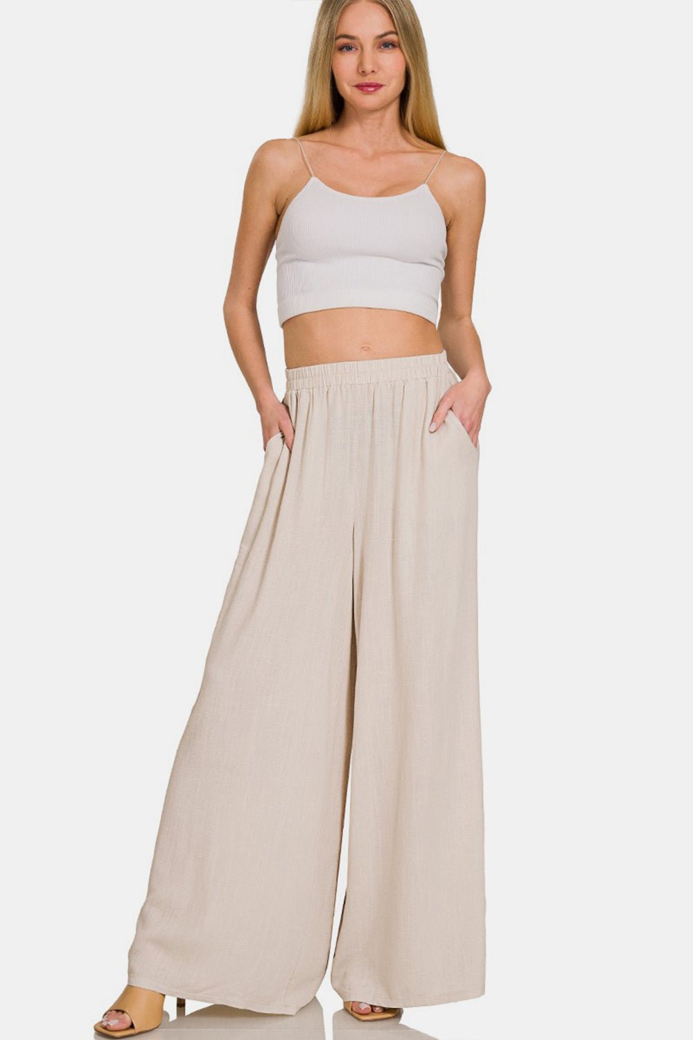 Zenana Pleated Linen Blend Wide Leg Pants - SharpDuds